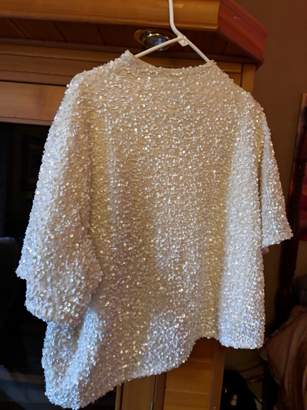 H&M Ivory Sequin Short Sleeve Boxy Top